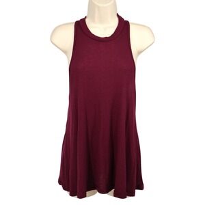 Free People Burgundy Ribbed Swing Tank Racerback Boho Flowy Top Small